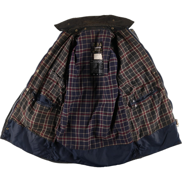 Vintage 1980s-1990'S Barbour Border Jacket, Old 3 Warrant, Waxed Cotton, Oiled, Made in England, C40, Men's Size M cotton navy blue type Vintage Second Hand