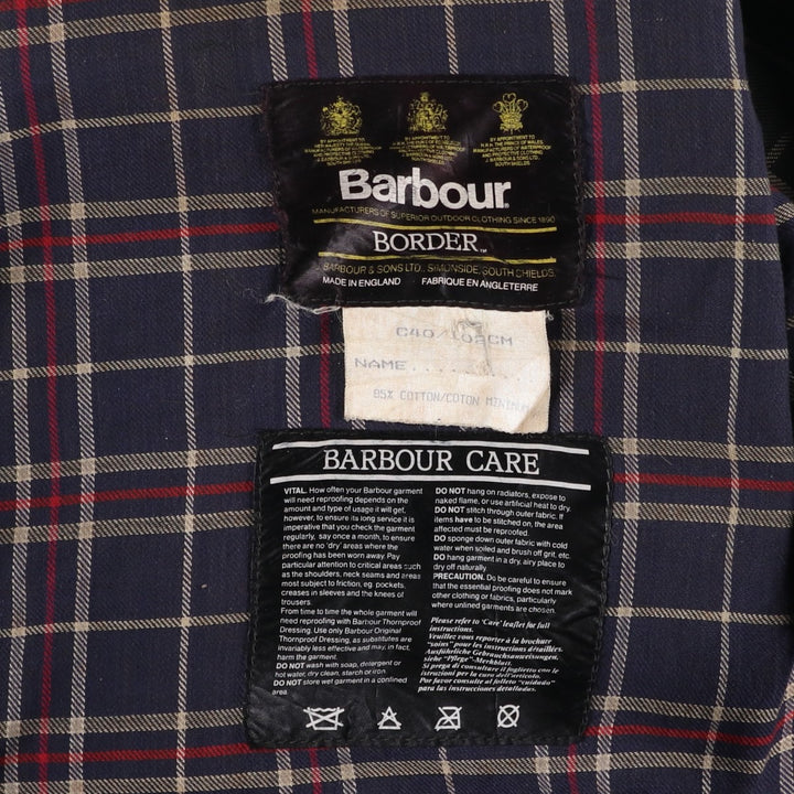 Vintage 1980s-1990'S Barbour Border Jacket, Old 3 Warrant, Waxed Cotton, Oiled, Made in England, C40, Men's Size M cotton navy blue type Vintage Second Hand