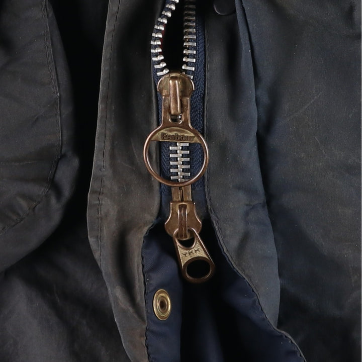 Vintage 1980s-1990'S Barbour Border Jacket, Old 3 Warrant, Waxed Cotton, Oiled, Made in England, C40, Men's Size M cotton navy blue type Vintage Second Hand