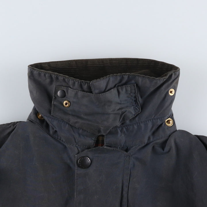 Vintage 1980s-1990'S Barbour Border Jacket, Old 3 Warrant, Waxed Cotton, Oiled, Made in England, C40, Men's Size M cotton navy blue type Vintage Second Hand