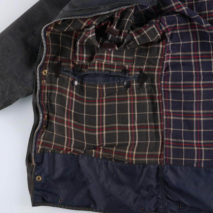 Vintage 1980s-1990'S Barbour Border Jacket, Old 3 Warrant, Waxed Cotton, Oiled, Made in England, C40, Men's Size M cotton navy blue type Vintage Second Hand