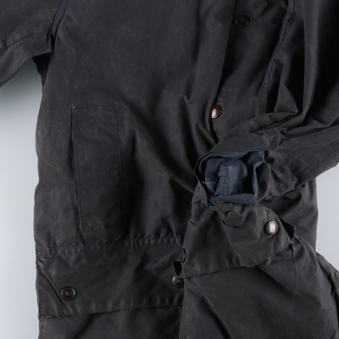 Vintage 1980s-1990'S Barbour Border Jacket, Old 3 Warrant, Waxed Cotton, Oiled, Made in England, C40, Men's Size M cotton navy blue type Vintage Second Hand