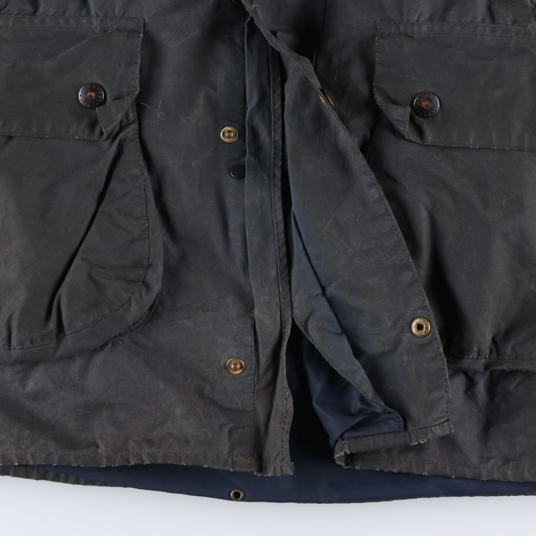 Vintage 1980s-1990'S Barbour Border Jacket, Old 3 Warrant, Waxed Cotton, Oiled, Made in England, C40, Men's Size M cotton navy blue type Vintage Second Hand