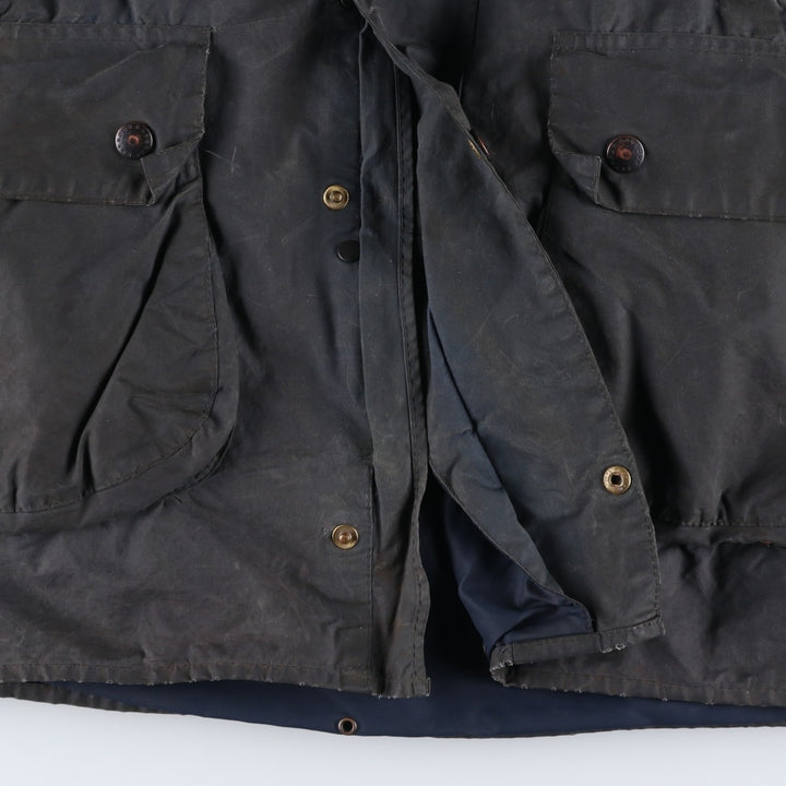 Vintage 1980s-1990'S Barbour Border Jacket, Old 3 Warrant, Waxed Cotton, Oiled, Made in England, C40, Men's Size M cotton navy blue type Vintage Second Hand