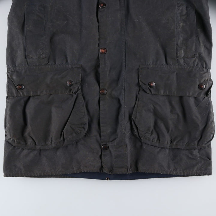 Vintage 1980s-1990'S Barbour Border Jacket, Old 3 Warrant, Waxed Cotton, Oiled, Made in England, C40, Men's Size M cotton navy blue type Vintage Second Hand