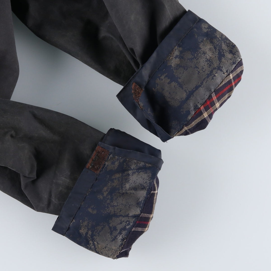 Vintage 1980s-1990'S Barbour Border Jacket, Old 3 Warrant, Waxed Cotton, Oiled, Made in England, C40, Men's Size M cotton navy blue type Vintage Second Hand