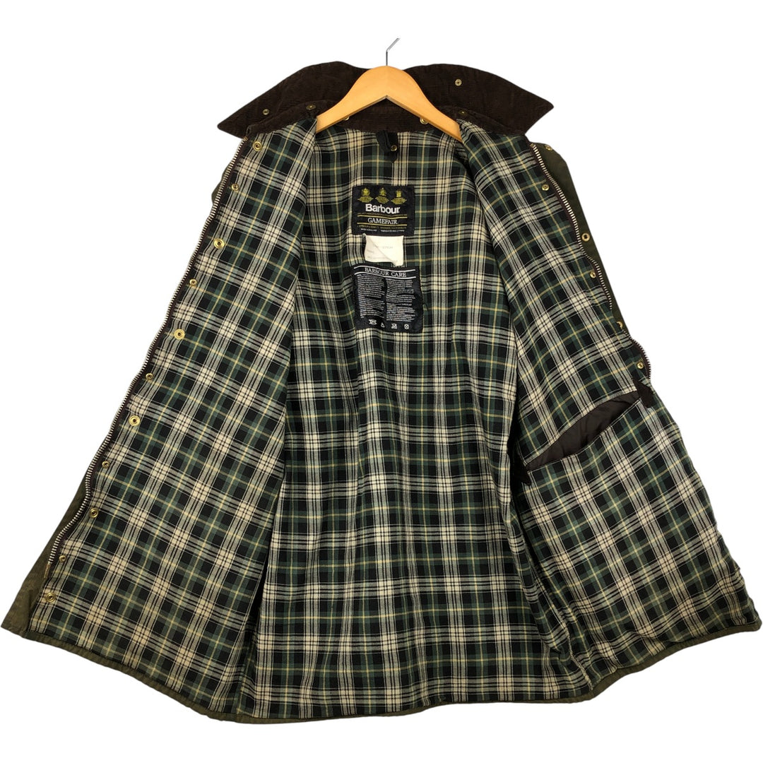 80s-90'S Barbour Gamefair Old 3-Warrant Waxed Cotton Oiled Jacket, Made in England, Size C38 (Men's M equivalent) cotton Khaki type Vintage Second Hand