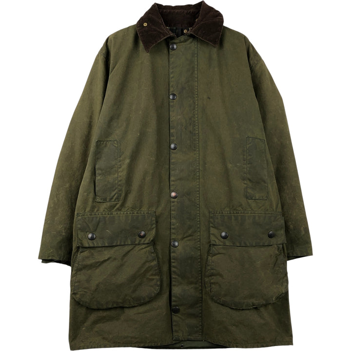 80s-90'S Barbour BORDER (formerly 3 Warrant) waxed cotton oiled jacket, Made in England, C38, Men's Medium cotton Khaki type Vintage Second Hand