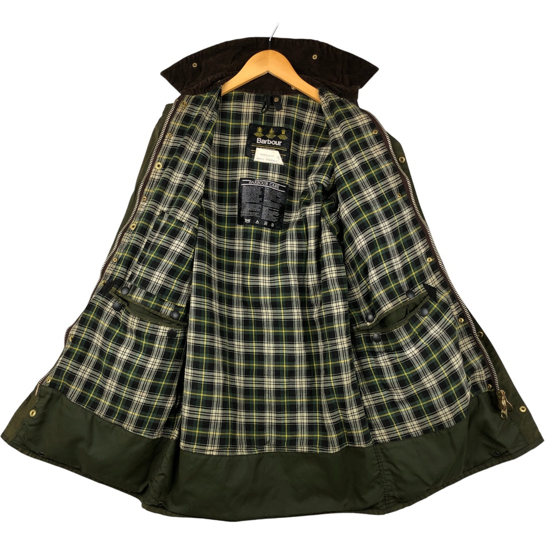 80s-90'S Barbour BORDER (formerly 3 Warrant) waxed cotton oiled jacket, Made in England, C38, Men's Medium cotton Khaki type Vintage Second Hand