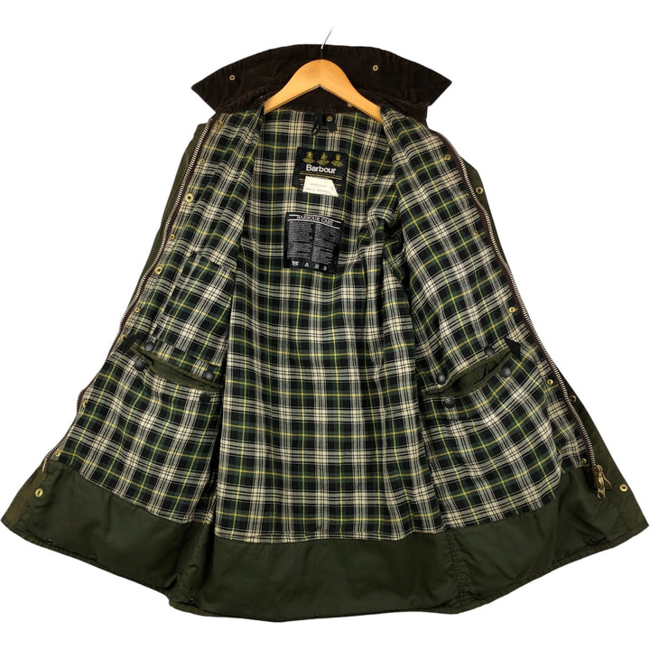 80s-90'S Barbour BORDER (formerly 3 Warrant) waxed cotton oiled jacket, Made in England, C38, Men's Medium cotton Khaki type Vintage Second Hand