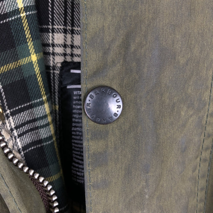 80s-90'S Barbour BORDER (formerly 3 Warrant) waxed cotton oiled jacket, Made in England, C38, Men's Medium cotton Khaki type Vintage Second Hand