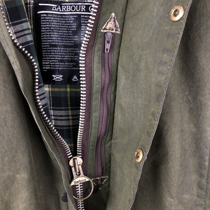 80s-90'S Barbour BORDER (formerly 3 Warrant) waxed cotton oiled jacket, Made in England, C38, Men's Medium cotton Khaki type Vintage Second Hand