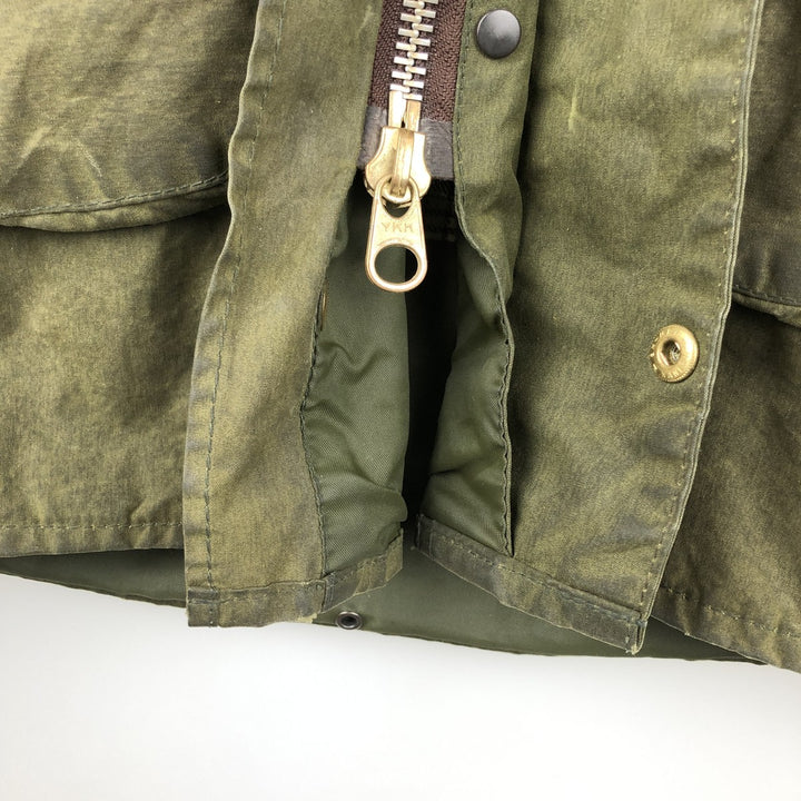 80s-90'S Barbour BORDER (formerly 3 Warrant) waxed cotton oiled jacket, Made in England, C38, Men's Medium cotton Khaki type Vintage Second Hand