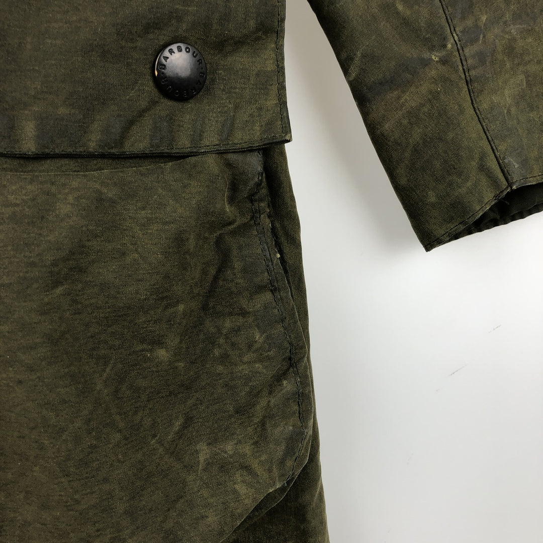 80s-90'S Barbour BORDER (formerly 3 Warrant) waxed cotton oiled jacket, Made in England, C38, Men's Medium cotton Khaki type Vintage Second Hand