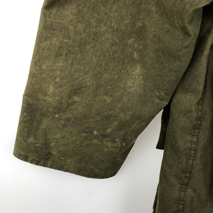80s-90'S Barbour BORDER (formerly 3 Warrant) waxed cotton oiled jacket, Made in England, C38, Men's Medium cotton Khaki type Vintage Second Hand