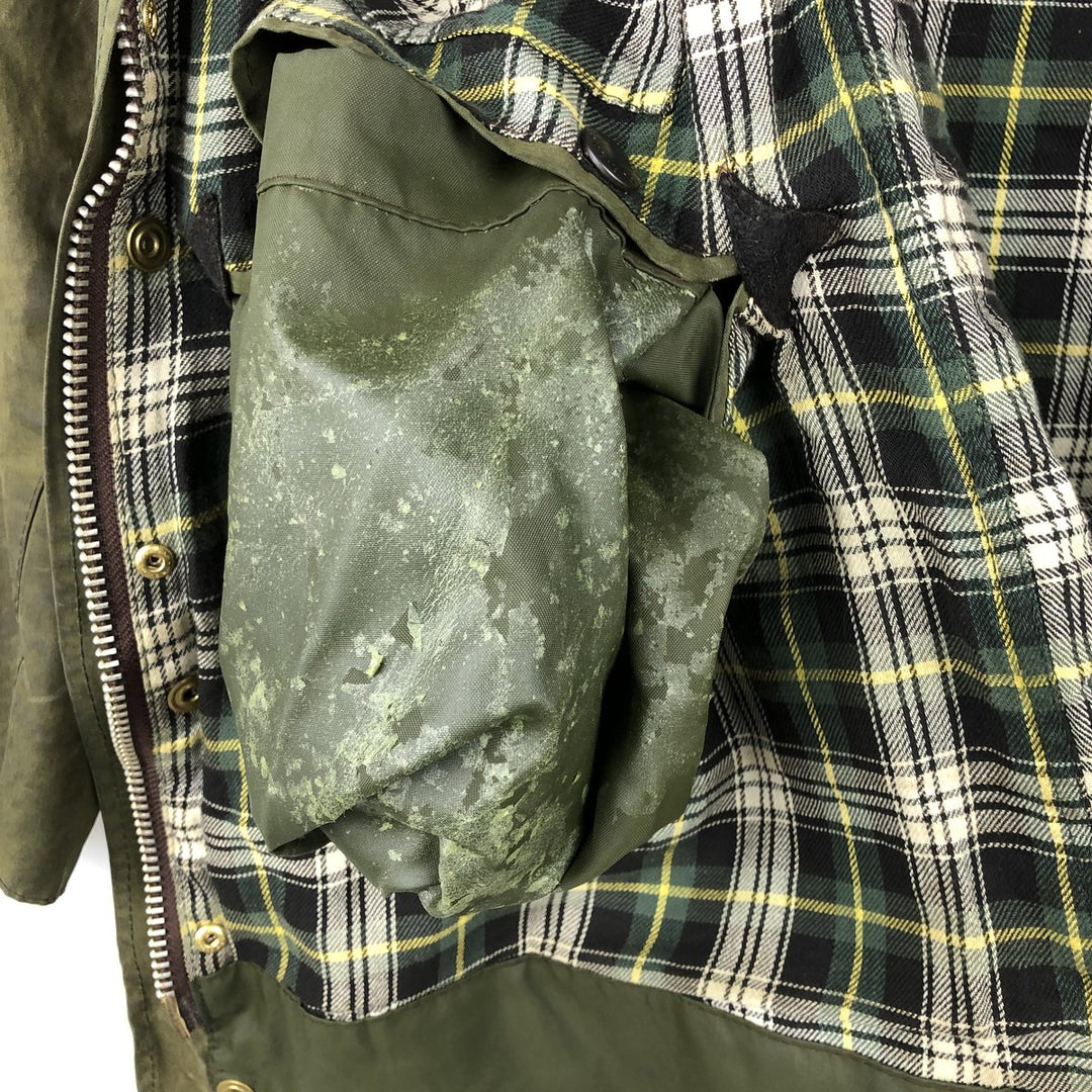80s-90'S Barbour BORDER (formerly 3 Warrant) waxed cotton oiled jacket, Made in England, C38, Men's Medium cotton Khaki type Vintage Second Hand