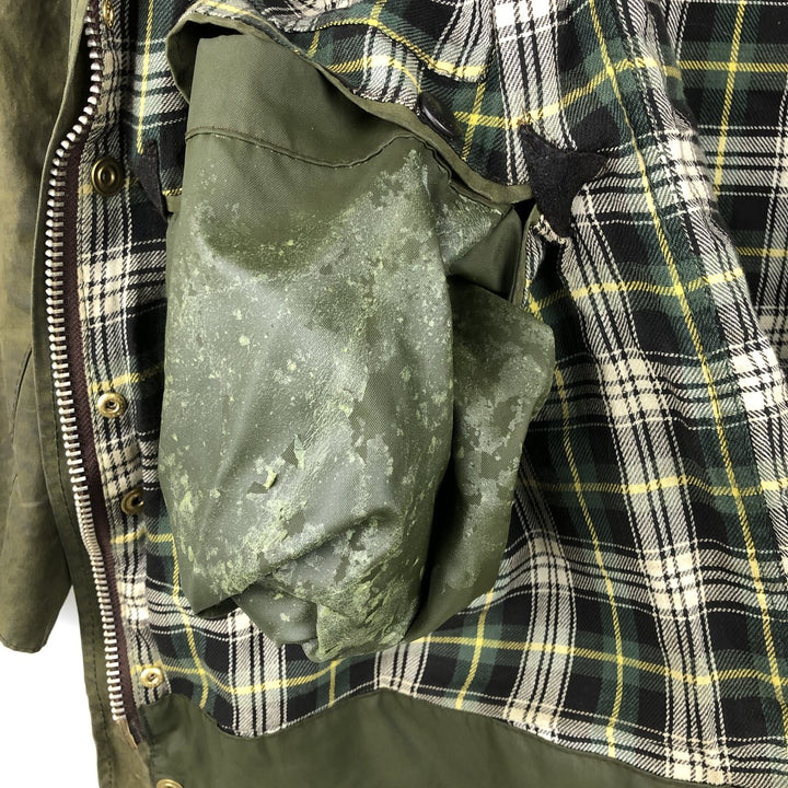 80s-90'S Barbour BORDER (formerly 3 Warrant) waxed cotton oiled jacket, Made in England, C38, Men's Medium cotton Khaki type Vintage Second Hand