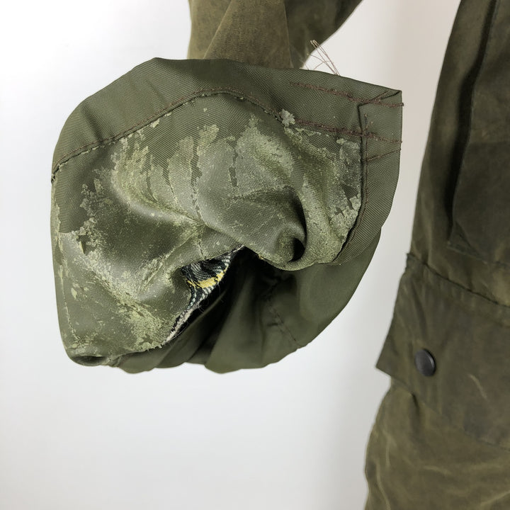 80s-90'S Barbour BORDER (formerly 3 Warrant) waxed cotton oiled jacket, Made in England, C38, Men's Medium cotton Khaki type Vintage Second Hand