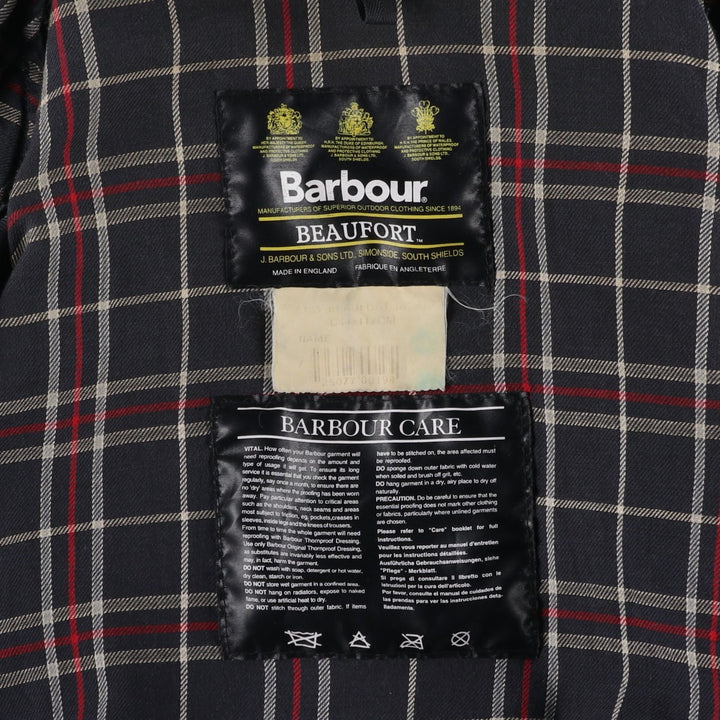 Vintage 1980s-1990'S Barbour Beaufort 3 Warrant Oiled Hunting Jacket, Made in England, C44, Men's Size L cotton navy blue type Vintage Second Hand