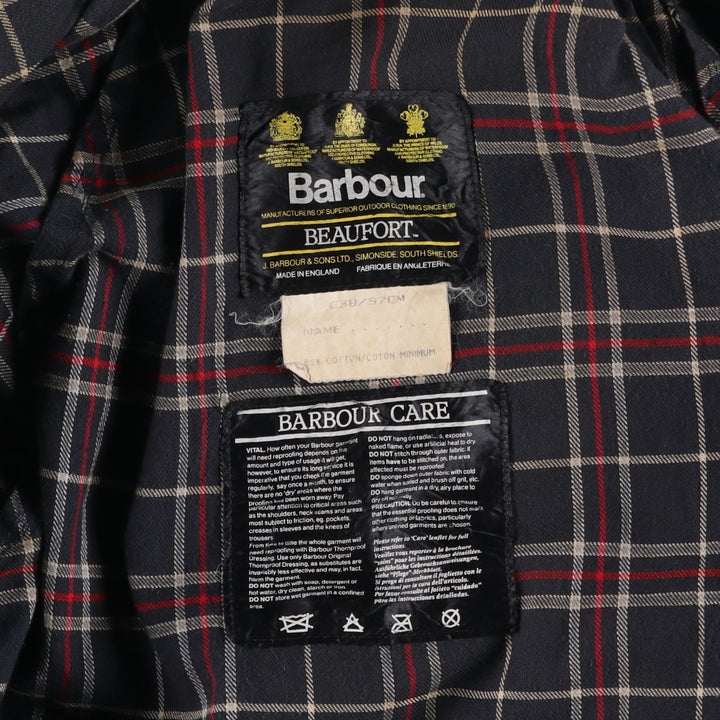 Vintage 1980s-1990'S Barbour Beaufort 3 Warrant Oiled Hunting Jacket, Made in England, C38, Men's Size Medium cotton navy blue type Vintage Second Hand