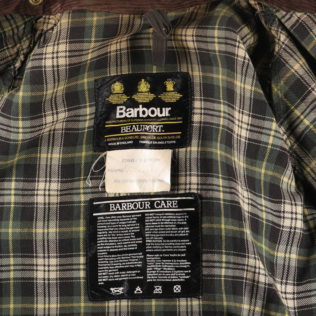 1980s-1990'S Barbour Beaufort 3-Warrant Badged Oiled Hunting Jacket, Made in the UK, C46, Men's XL cotton Khaki type Vintage Second Hand