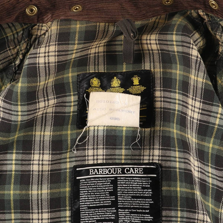 1980s-1990'S Barbour Beaufort 3-Warrant Badged Oiled Hunting Jacket, Made in the UK, C46, Men's XL cotton Khaki type Vintage Second Hand