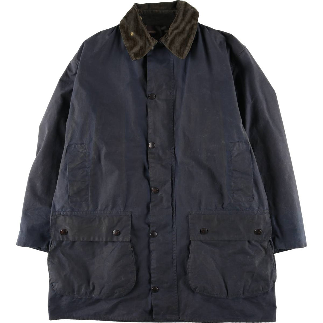 1990'S Barbour BORDER (formerly 3 Warrant) waxed cotton oiled jacket, Made in England, C42, Men's L unclear navy blue type Vintage Second Hand