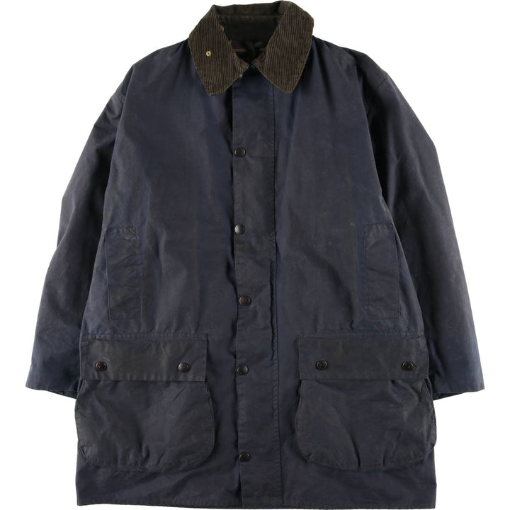 1990'S Barbour BORDER (formerly 3 Warrant) waxed cotton oiled jacket, Made in England, C42, Men's L unclear navy blue type Vintage Second Hand