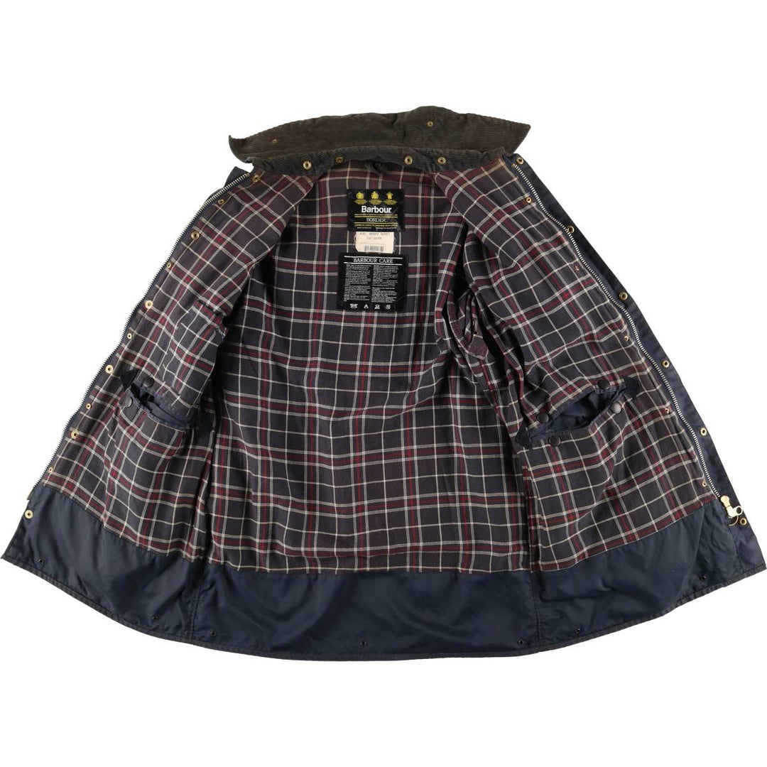 1990'S Barbour BORDER (formerly 3 Warrant) waxed cotton oiled jacket, Made in England, C42, Men's L unclear navy blue type Vintage Second Hand
