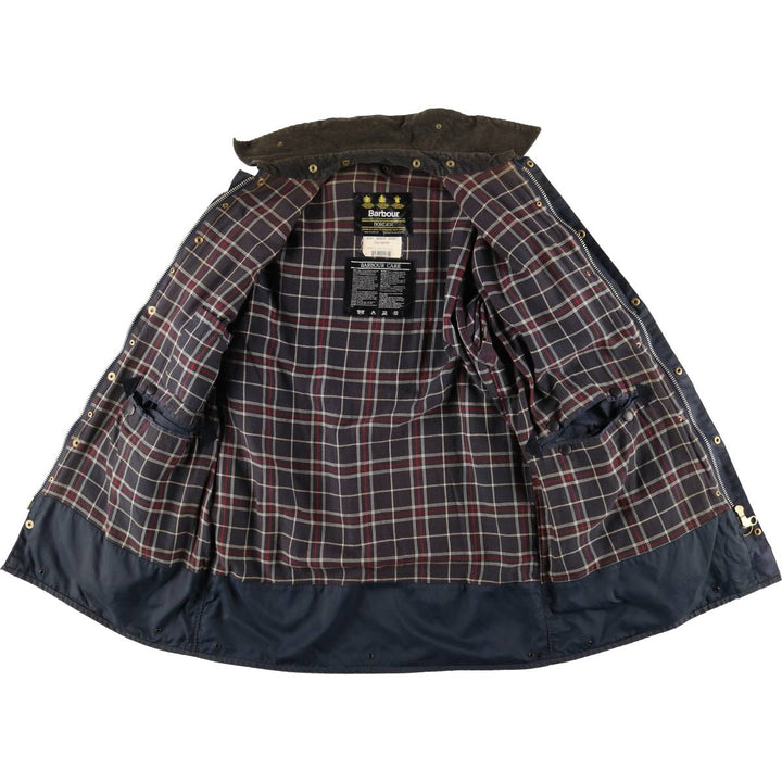 1990'S Barbour BORDER (formerly 3 Warrant) waxed cotton oiled jacket, Made in England, C42, Men's L unclear navy blue type Vintage Second Hand