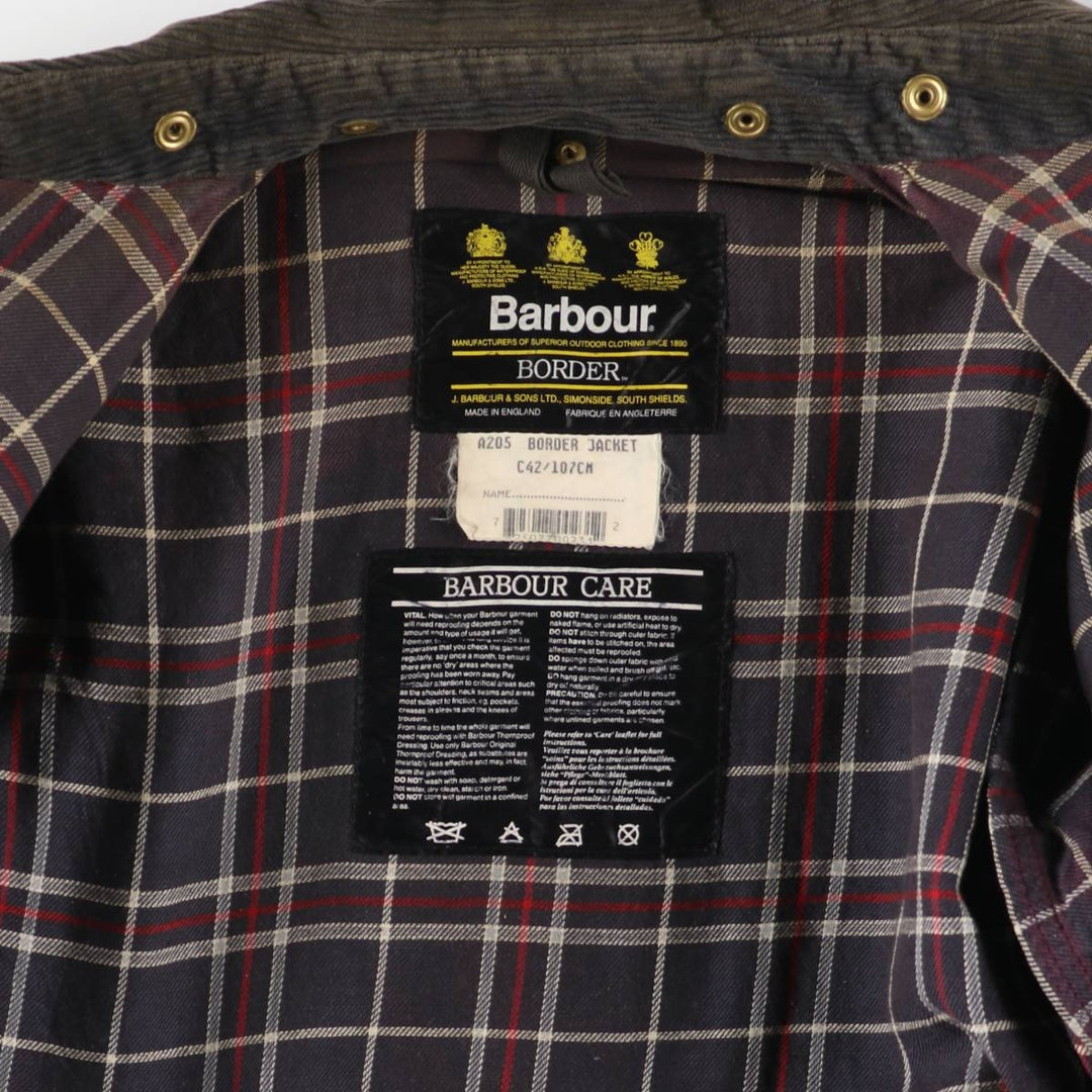 1990'S Barbour BORDER (formerly 3 Warrant) waxed cotton oiled jacket, Made in England, C42, Men's L unclear navy blue type Vintage Second Hand