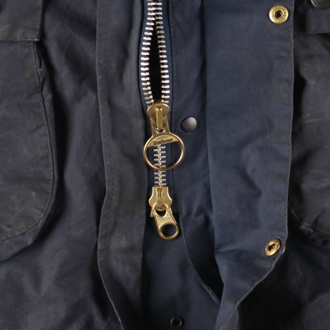 1990'S Barbour BORDER (formerly 3 Warrant) waxed cotton oiled jacket, Made in England, C42, Men's L unclear navy blue type Vintage Second Hand