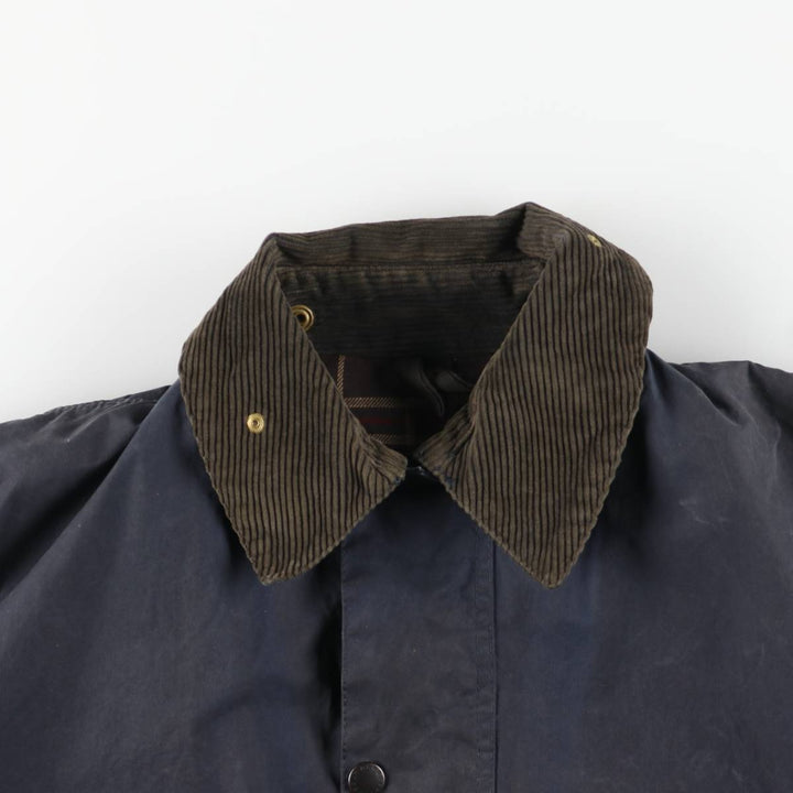 1990'S Barbour BORDER (formerly 3 Warrant) waxed cotton oiled jacket, Made in England, C42, Men's L unclear navy blue type Vintage Second Hand