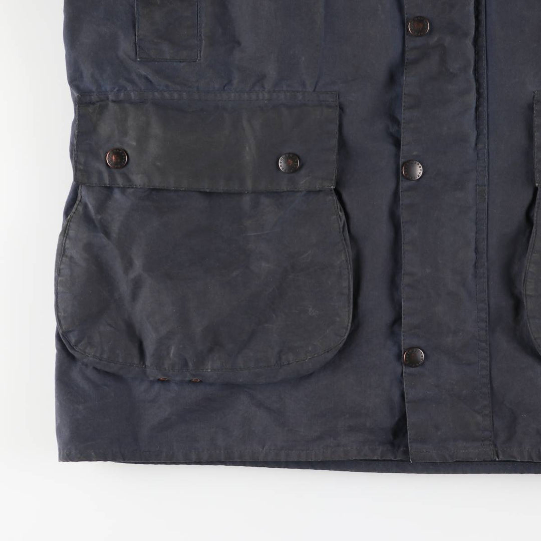 1990'S Barbour BORDER (formerly 3 Warrant) waxed cotton oiled jacket, Made in England, C42, Men's L unclear navy blue type Vintage Second Hand
