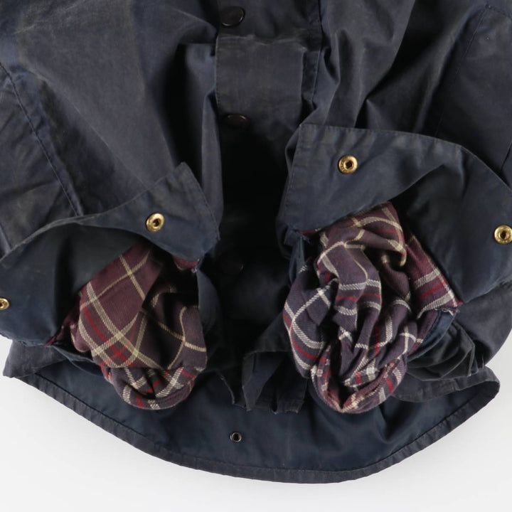 1990'S Barbour BORDER (formerly 3 Warrant) waxed cotton oiled jacket, Made in England, C42, Men's L unclear navy blue type Vintage Second Hand