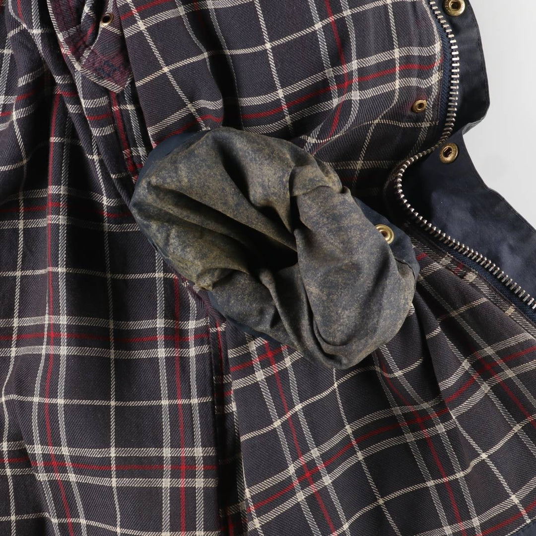 1990'S Barbour BORDER (formerly 3 Warrant) waxed cotton oiled jacket, Made in England, C42, Men's L unclear navy blue type Vintage Second Hand