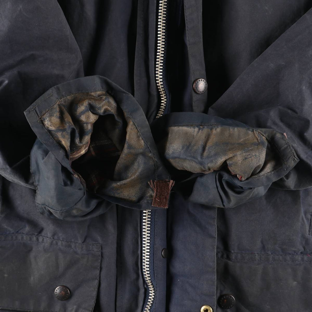 1990'S Barbour BORDER (formerly 3 Warrant) waxed cotton oiled jacket, Made in England, C42, Men's L unclear navy blue type Vintage Second Hand