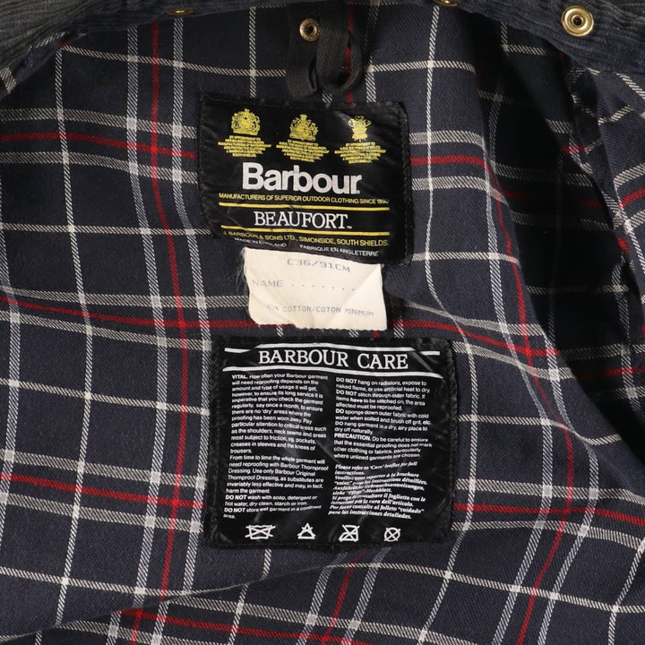 80s-90'S Barbour BEAUFORT 3 Warrant Oiled Hunting Jacket, Made in England, C36, Men's Size Small cotton navy blue type Vintage Second Hand