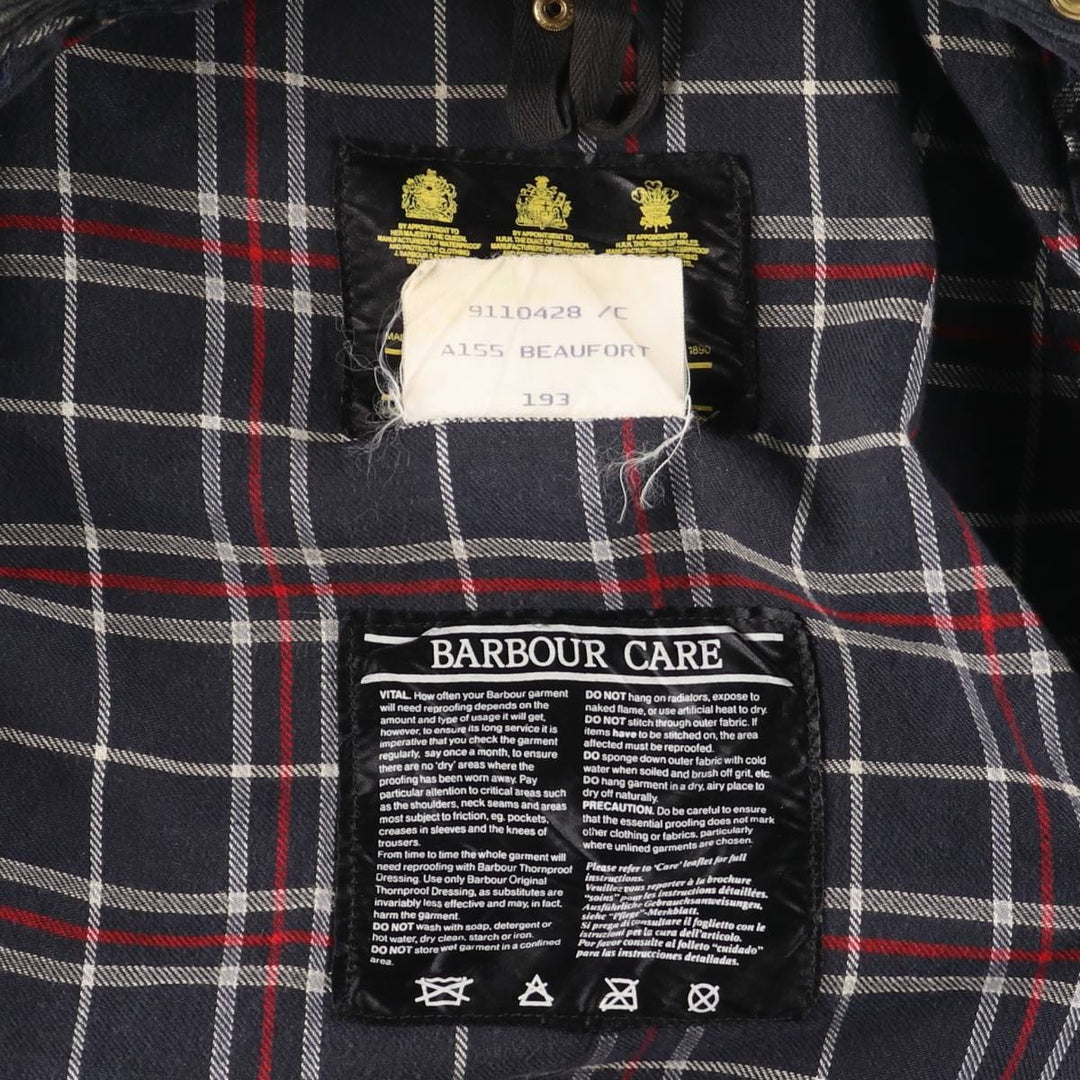 80s-90'S Barbour BEAUFORT 3 Warrant Oiled Hunting Jacket, Made in England, C36, Men's Size Small cotton navy blue type Vintage Second Hand