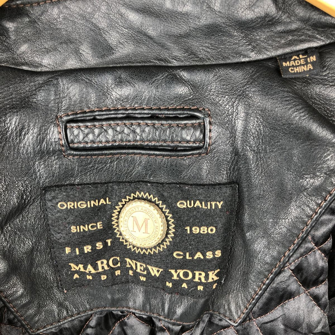 Marc New York padded swing top style leather blouson, men's size XL. genuine leather black type Vintage Second Hand