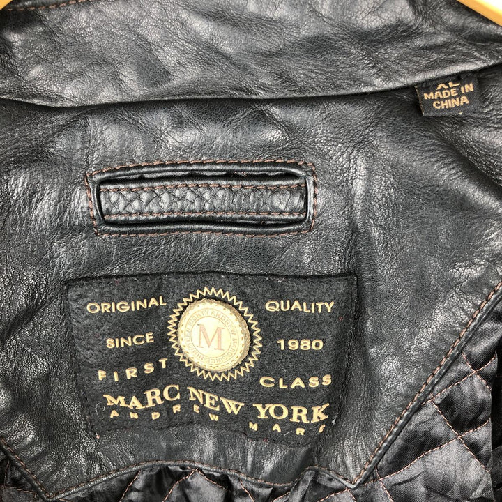 Marc New York padded swing top style leather blouson, men's size XL. genuine leather black type Vintage Second Hand