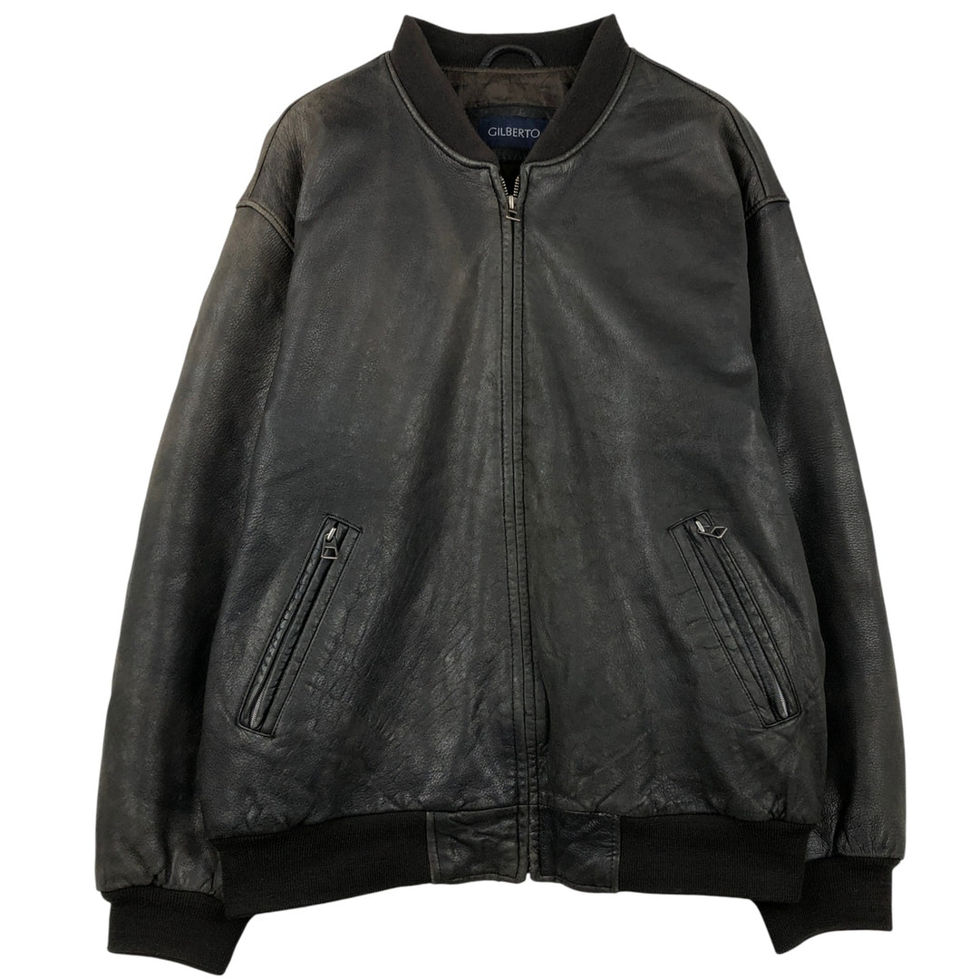GILBERTO Padded Leather Blouson, Men's XL Genuine Leather Lamb Leather black type Vintage Second Hand