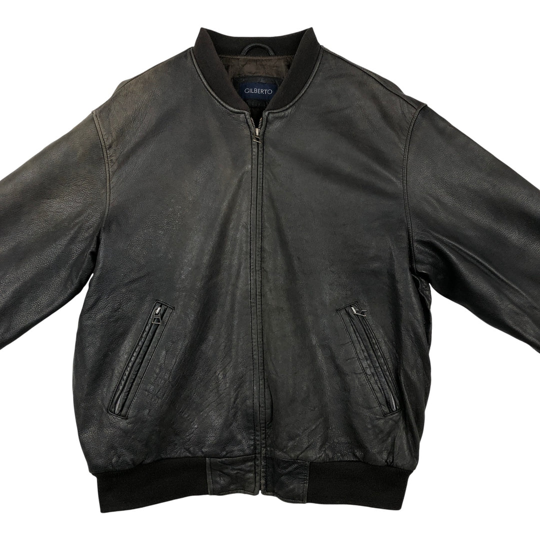 GILBERTO Padded Leather Blouson, Men's XL Genuine Leather Lamb Leather black type Vintage Second Hand