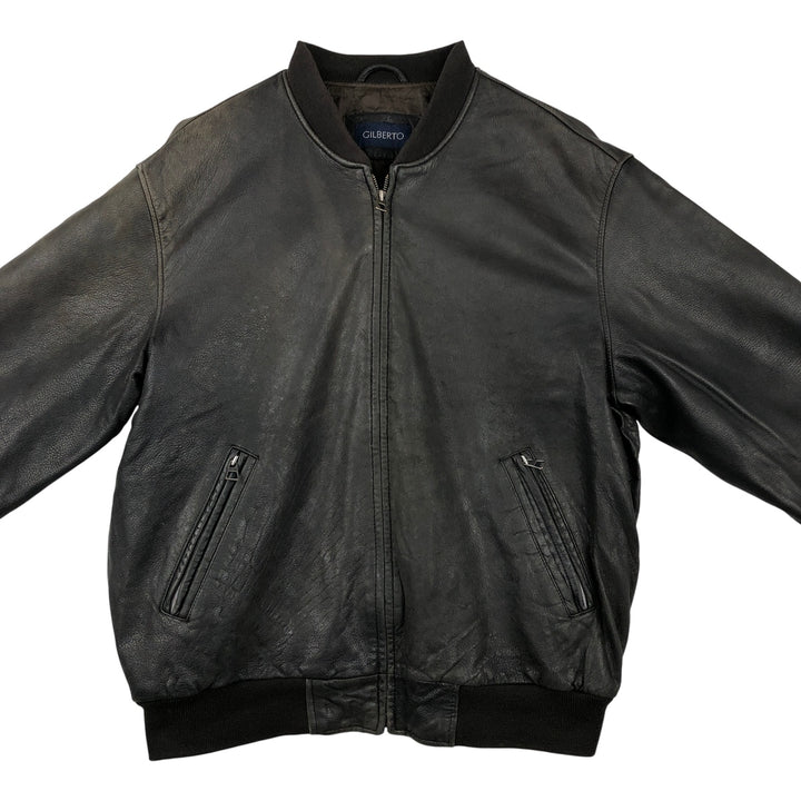 GILBERTO Padded Leather Blouson, Men's XL Genuine Leather Lamb Leather black type Vintage Second Hand