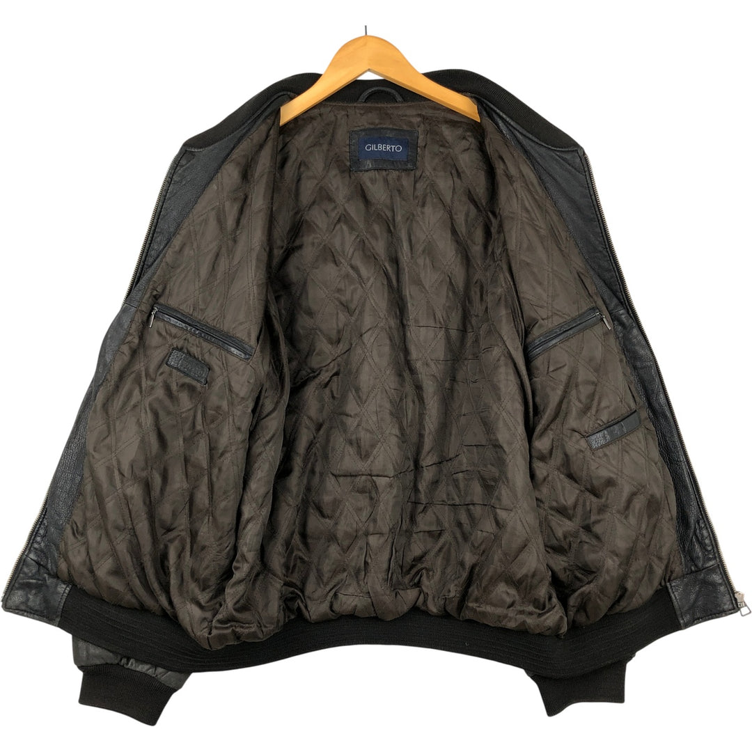 GILBERTO Padded Leather Blouson, Men's XL Genuine Leather Lamb Leather black type Vintage Second Hand