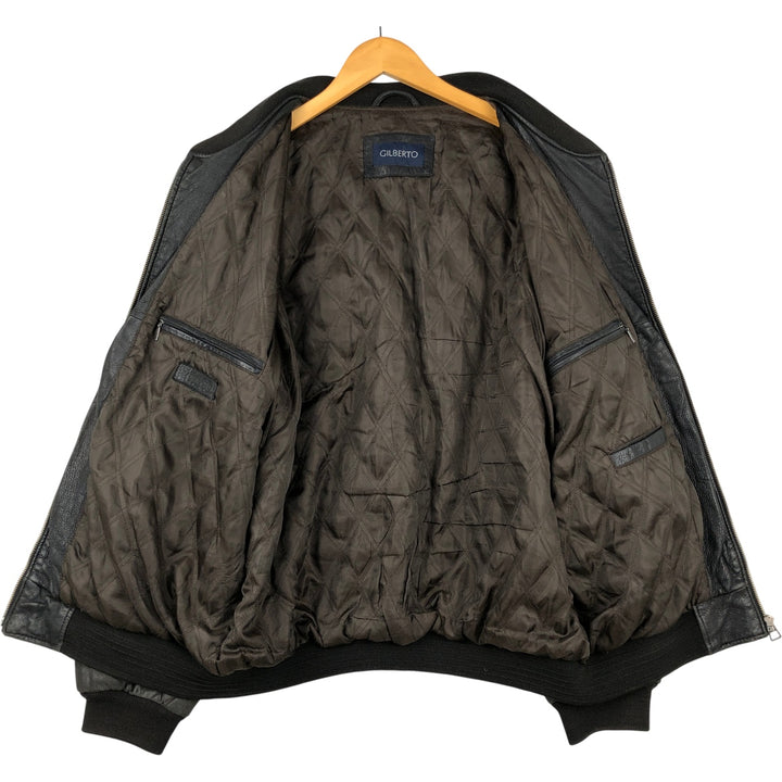 GILBERTO Padded Leather Blouson, Men's XL Genuine Leather Lamb Leather black type Vintage Second Hand