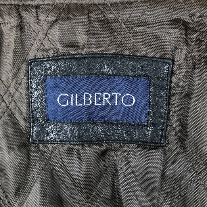 GILBERTO Padded Leather Blouson, Men's XL Genuine Leather Lamb Leather black type Vintage Second Hand