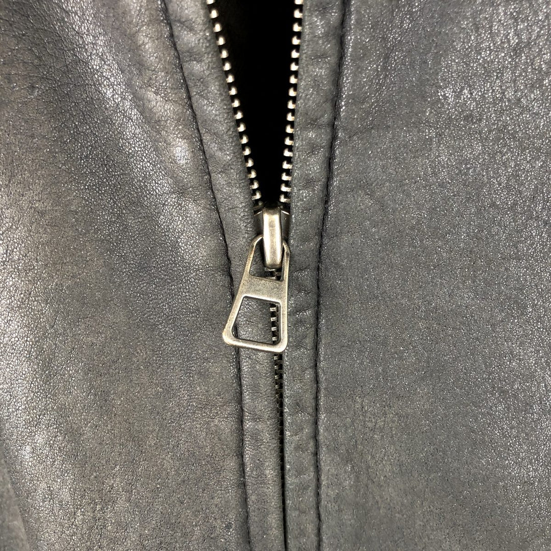 GILBERTO Padded Leather Blouson, Men's XL Genuine Leather Lamb Leather black type Vintage Second Hand