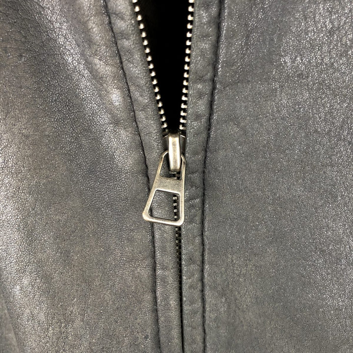 GILBERTO Padded Leather Blouson, Men's XL Genuine Leather Lamb Leather black type Vintage Second Hand