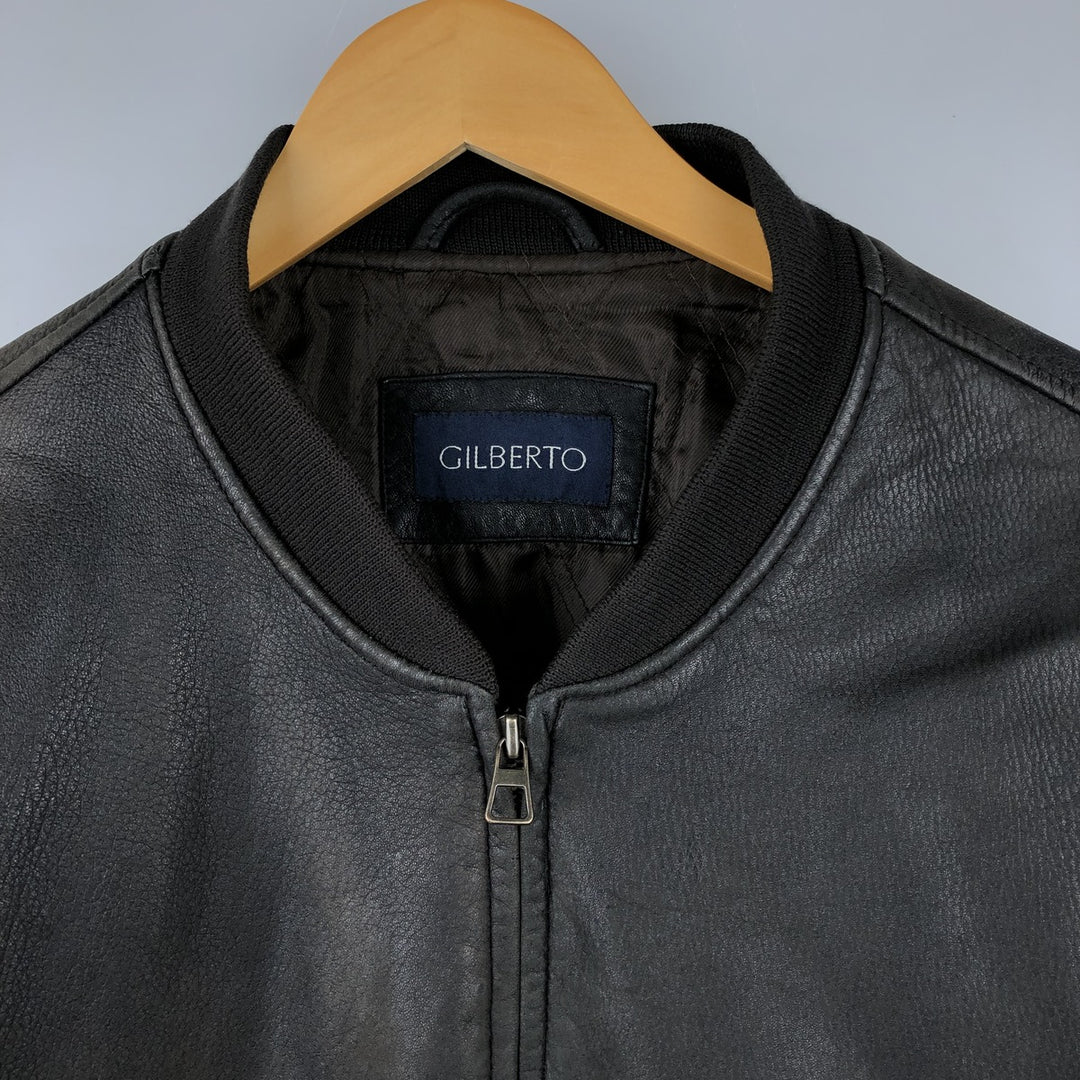 GILBERTO Padded Leather Blouson, Men's XL Genuine Leather Lamb Leather black type Vintage Second Hand